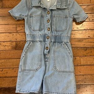 GB girls Light Blue Denim Button-Front Shortall Romper